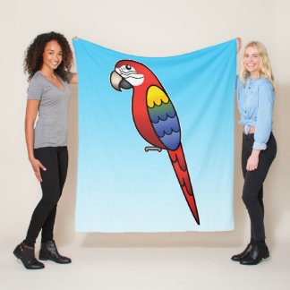 Scarlet Cartoon Macaw Parrot Bird Fleece Blanket