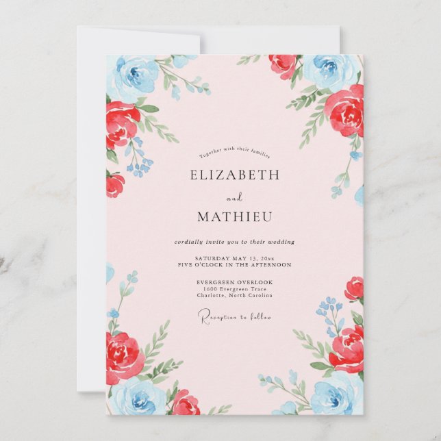 Scarlet Cerulean Painted Wedding Invitation (Front)