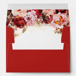 Scarlet Elegance Floral Quinceañera Envelope