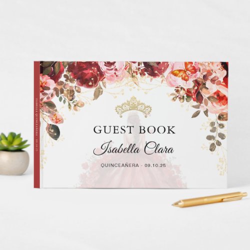 Scarlet Elegance Floral Quincea&#241;era Guest Book