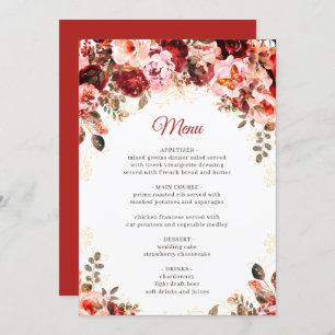 Scarlet Elegance Gold Floral Quinceañera Birthday Menu