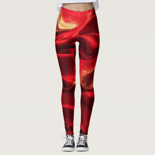 Scarlet Elegance Luxury Red Silky Lady Leggings Leggings