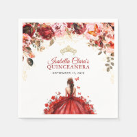 Scarlet Enchanted Floral Gold Princess Quinceanera