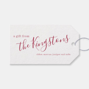 Scarlet Family Name Script Gift Tags