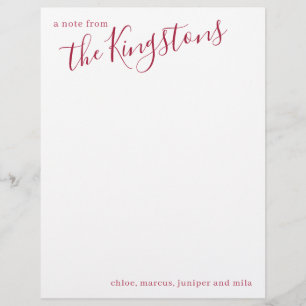 Scarlet Family Name Script Letterhead
