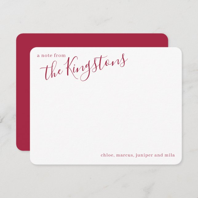 Scarlet Family Name Script Note Card (Front/Back)