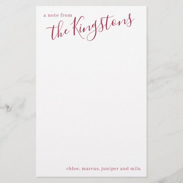 Scarlet Family Name Script Stationery (Front)