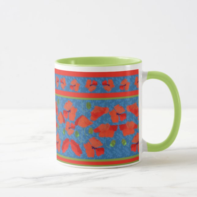 Scarlet Field Poppies Border Ringer Coffee Mug (Right)