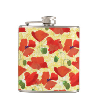 Scarlet Field Poppies, Cornfield Yellow Hip Flask