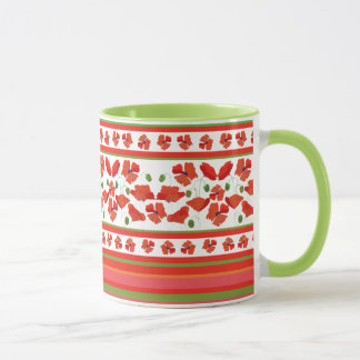 Scarlet Field Poppies Floral Border on White Mug