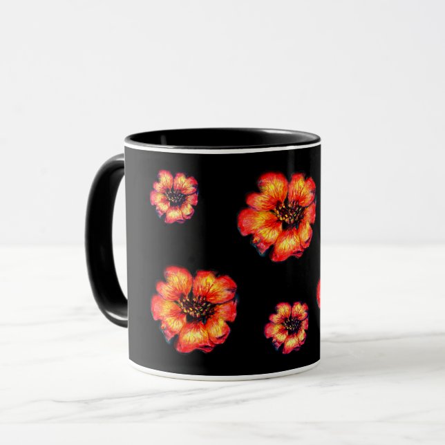 Scarlet Flowers pattern on black Mug (Front Left)