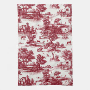Scarlet French Country Toile Pattern Kitchen Towel
