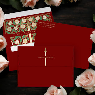 Scarlet Gold White Floral Sword Royal Wedding Envelope