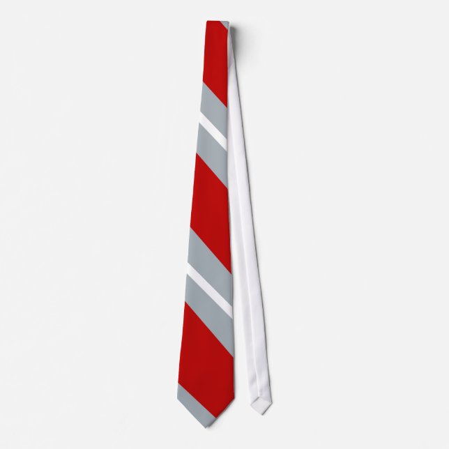 Scarlet, Gray, and White Diagonal-Striped Tie (Front)