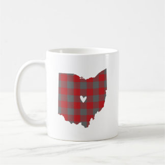 Scarlet & Gray Buffalo Plaid Ohio Outline Coffee Mug