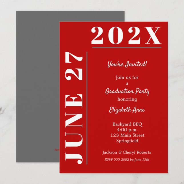 Scarlet Gray White Graduation Party Invitation (Front/Back)