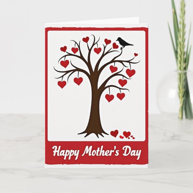Scarlet Hearts Mothers Day Tree Card (Front)