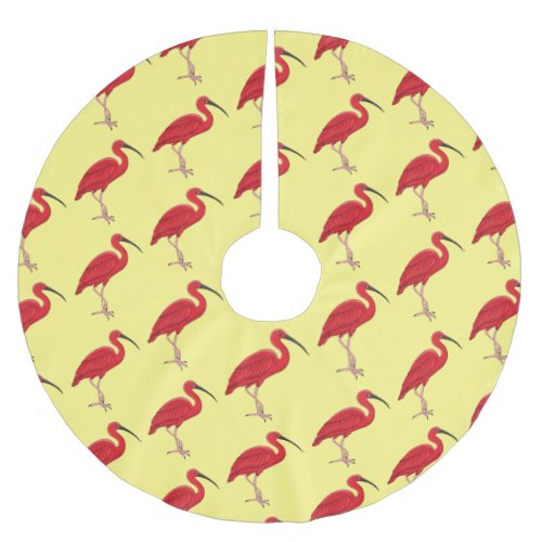 Scarlet ibis bird cartoon illustration brushed polyester tree skirt