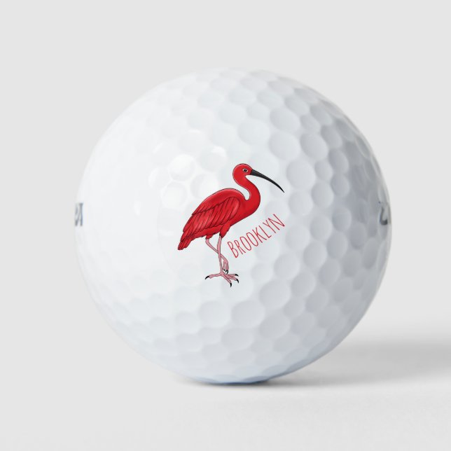 Scarlet ibis bird cartoon illustration  golf balls (Front)