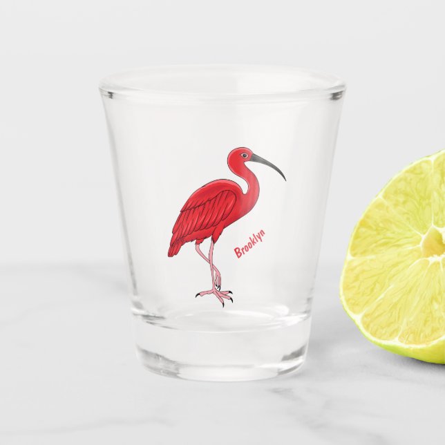 Scarlet ibis bird cartoon illustration  shot glass (Front)