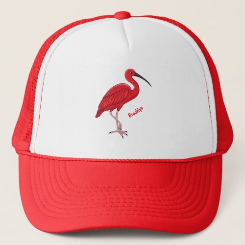 Scarlet ibis bird cartoon illustration trucker hat