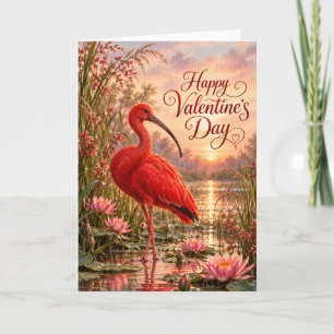 Scarlet Ibis Sunset Wetland Happy Valentine’s Day Holiday Card