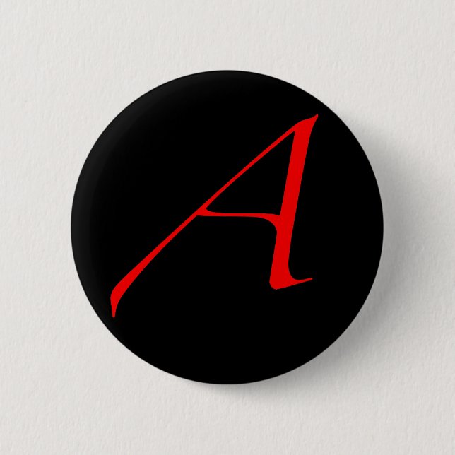 Scarlet letter A (for Atheist) Pinback Button (Front)
