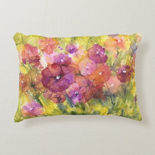 Scarlet Lilac Vintage Garden Watercolor Accent Pillow