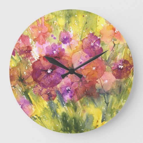 Scarlet Lilac Vintage Garden Watercolor Large Clock