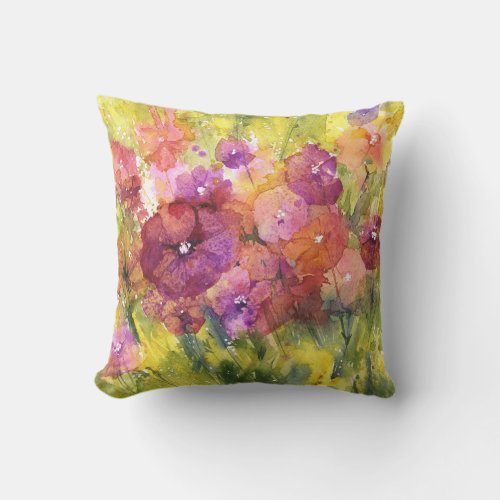 Scarlet Lilac Vintage Garden Watercolor Throw Pillow