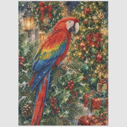 Scarlet Macaw Christmas Tree Decoupage Tissue Paper
