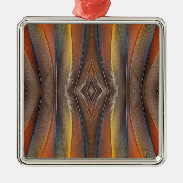 Scarlet Macaw feather design Metal Ornament (Front)