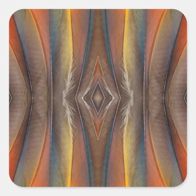 Scarlet Macaw feather design Square Sticker (Front)