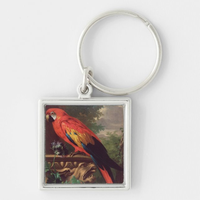 Scarlet Macaw in a Landscape (oil on canvas) Keychain (Front)
