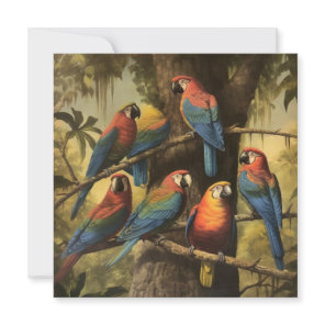 Scarlet Macaw Jungle Gathering Vibrant Botanical