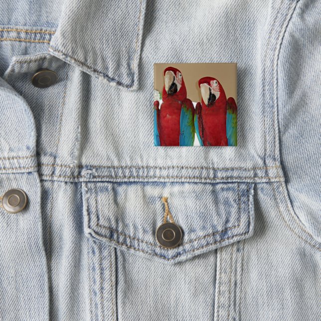 Scarlet Macaw Pair Tropical Circle Artwork Pinback Button (In Situ)
