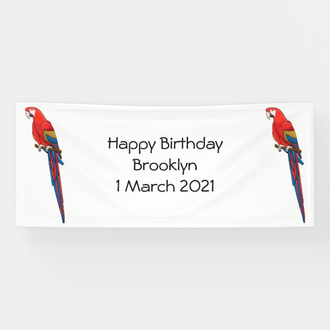 Scarlet macaw parrot cartoon illustration banner (Horizontal)