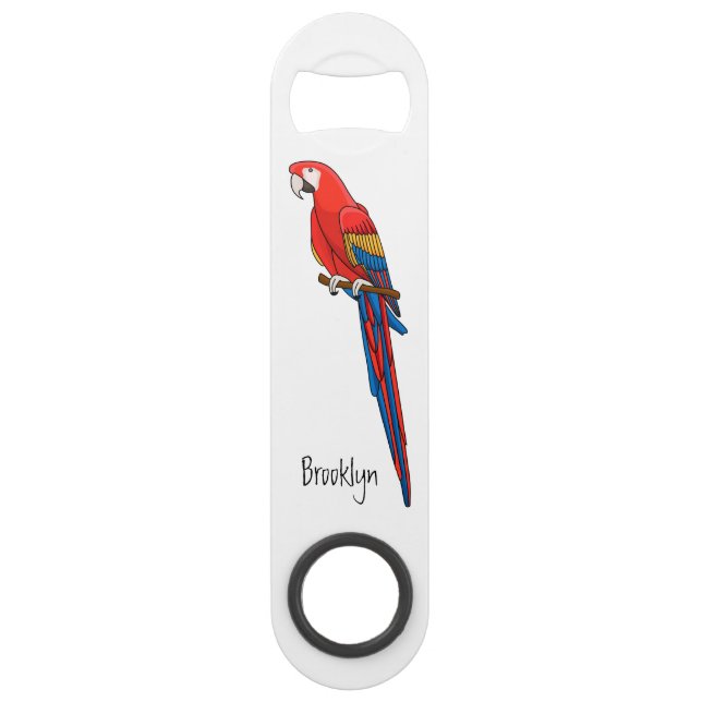 Scarlet macaw parrot cartoon illustration bar key (Front)