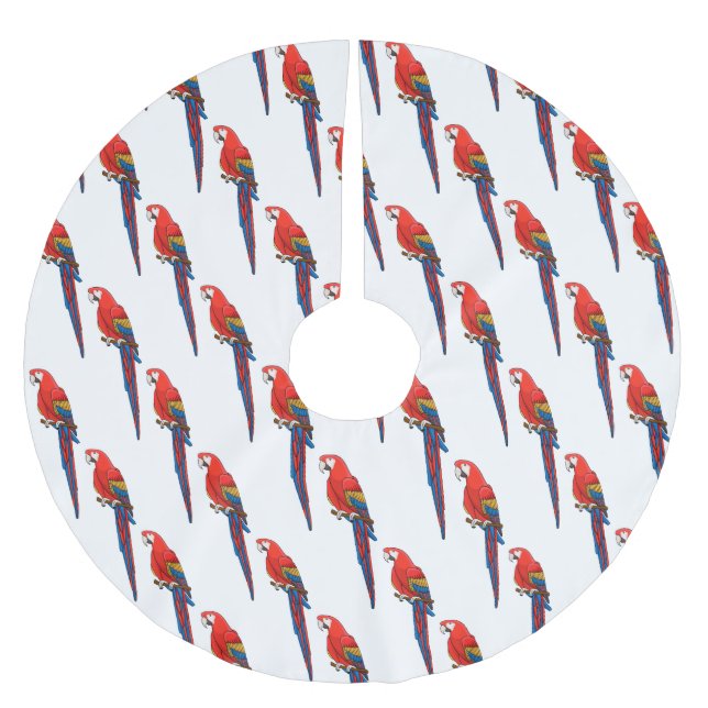 Scarlet macaw parrot cartoon illustration brushed polyester tree skirt (Front)