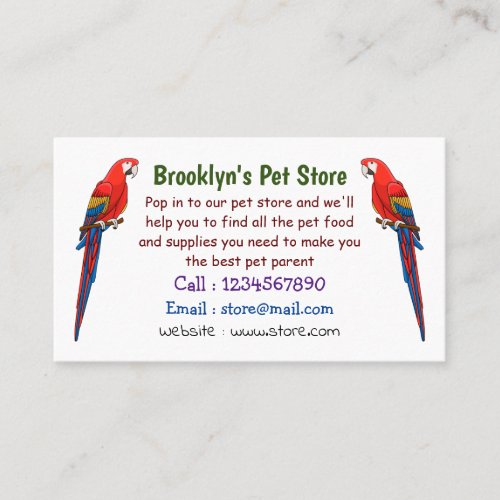 Scarlet macaw parrot cartoon illustration business card