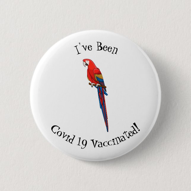 Scarlet macaw parrot cartoon illustration button (Front)