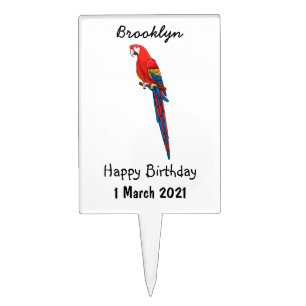 Scarlet macaw parrot cartoon illustration cake topper