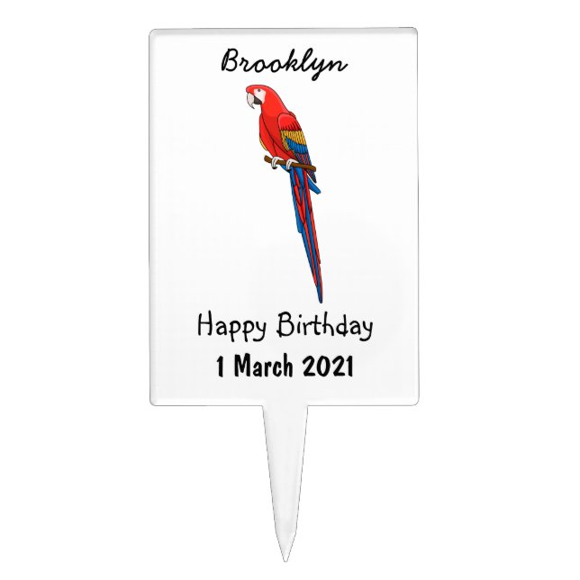 Scarlet macaw parrot cartoon illustration cake topper (Front)