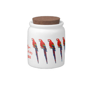 Scarlet macaw parrot cartoon illustration candy jar