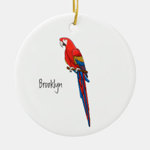 Scarlet macaw parrot cartoon illustration ceramic ornament