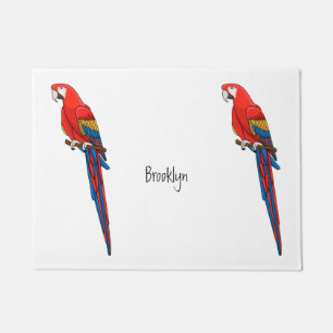 Scarlet macaw parrot cartoon illustration doormat