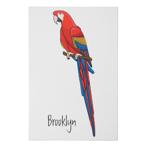 Scarlet macaw parrot cartoon illustration faux canvas print