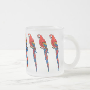 Scarlet macaw parrot cartoon illustration frosted glass coffee mug
