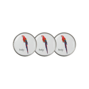 Scarlet macaw parrot cartoon illustration golf ball marker