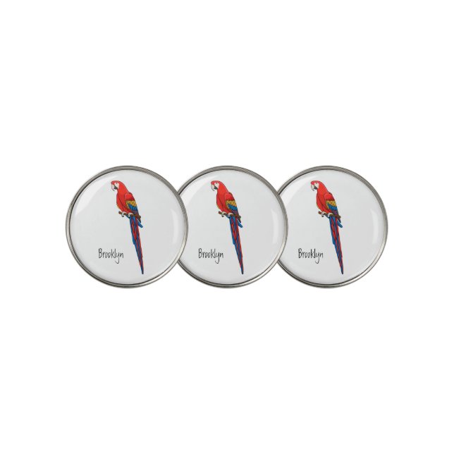 Scarlet macaw parrot cartoon illustration golf ball marker (3 Up)